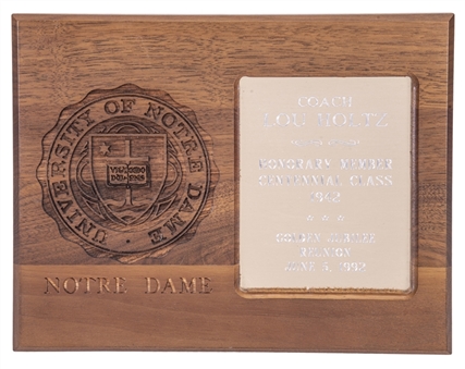 1992 Lou Holtz Notre Dame Honorary Member Centential Class Plaque (Holtz LOA)